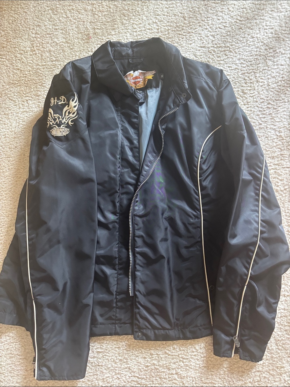 Harley-Davidson Black Jacket with White Piping and Sleeve Embroidery